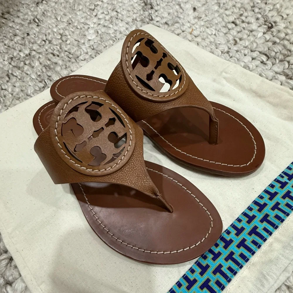 Tory Burch Miller Leather Thong Sandal in Tan